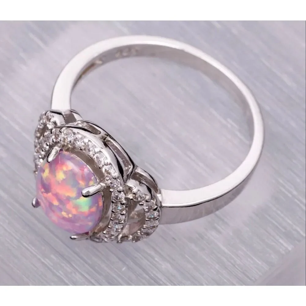 Purple Fire Opal Halo Ring